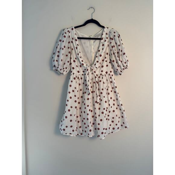 Abercrombie & Fitch Women’s White and Brown Polka dot  tie front size Medium - Picture 3 of 3